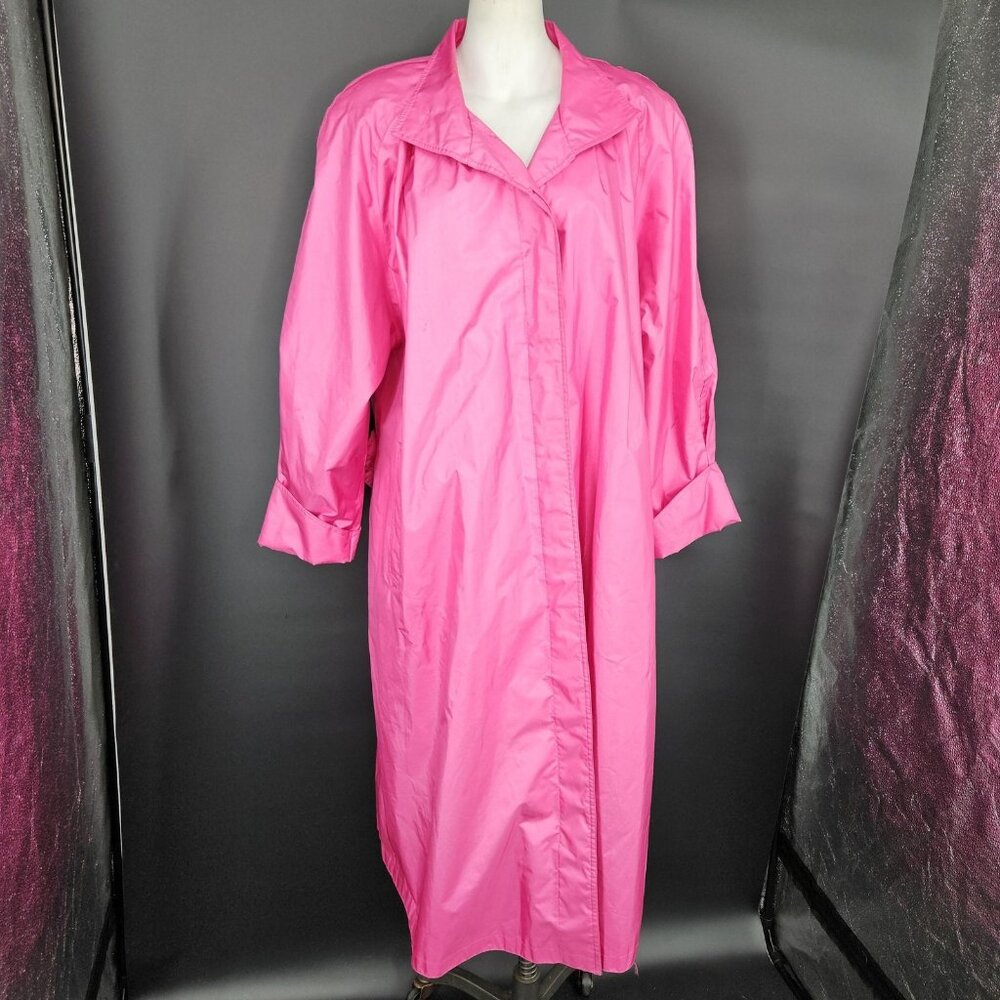 Vintage Trench Long Rain Jacket Coat Womens 12 Pink Rubberized Belted 80s Formal